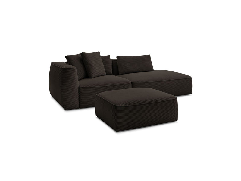 Canapé Droit Fixe 3 Places - Leopold - Velours Côtelé - Avec Pouf - Angle Droit