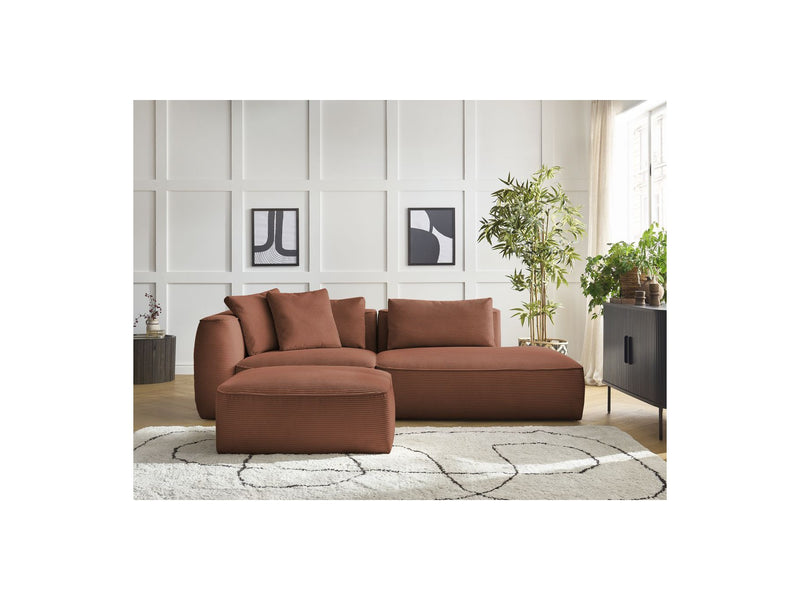 Canapé Droit Fixe 3 Places - Leopold - Velours Côtelé - Avec Pouf - Angle Droit