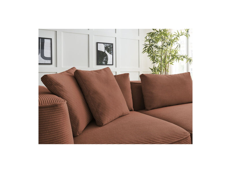 Canapé Droit Fixe 3 Places - Leopold - Velours Côtelé - Avec Pouf - Angle Droit