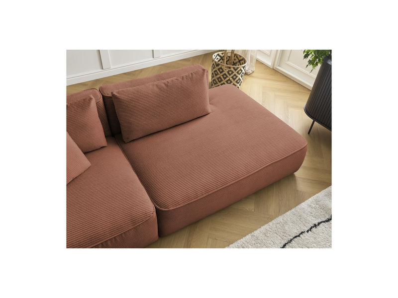 Canapé Droit Fixe 3 Places - Leopold - Velours Côtelé - Avec Pouf - Angle Droit