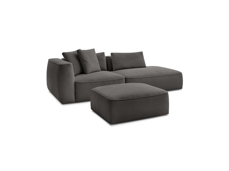 Canapé Droit Fixe 3 Places - Leopold - Velours Côtelé - Avec Pouf - Angle Droit