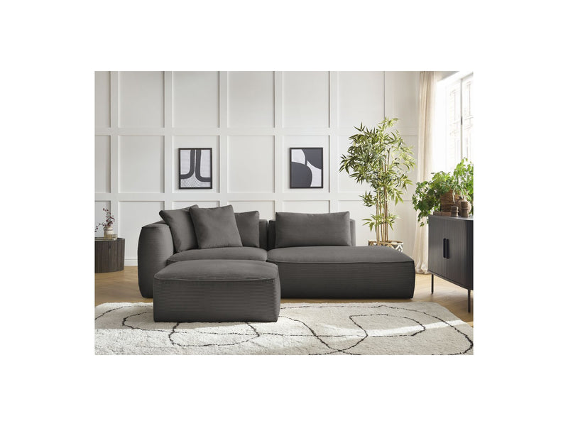 Canapé Droit Fixe 3 Places - Leopold - Velours Côtelé - Avec Pouf - Angle Droit