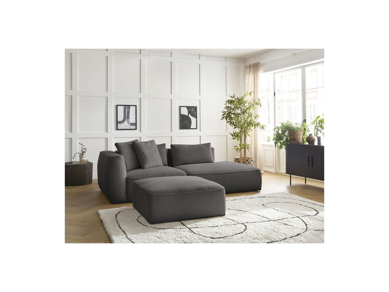 Canapé Droit Fixe 3 Places - Leopold - Velours Côtelé - Avec Pouf - Angle Droit