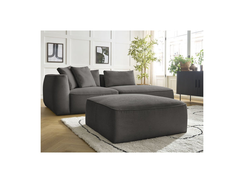 Canapé Droit Fixe 3 Places - Leopold - Velours Côtelé - Avec Pouf - Angle Droit