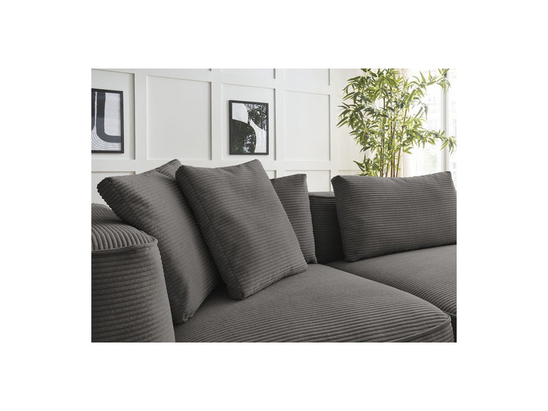 Canapé Droit Fixe 3 Places - Leopold - Velours Côtelé - Avec Pouf - Angle Droit