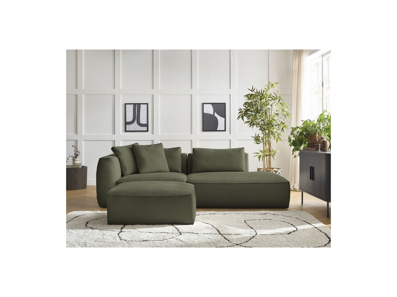 Canapé Droit Fixe 3 Places - Leopold - Velours Côtelé - Avec Pouf - Angle Gauche