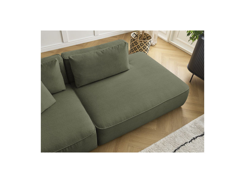 Canapé Droit Fixe 3 Places - Leopold - Velours Côtelé - Avec Pouf - Angle Gauche