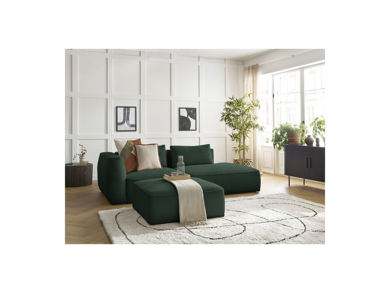 Canapé Droit Fixe 3 Places - Leopold - Velours Côtelé - Avec Pouf - Angle Gauche