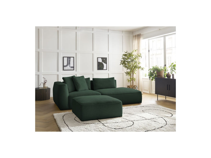 Canapé Droit Fixe 3 Places - Leopold - Velours Côtelé - Avec Pouf - Angle Droit