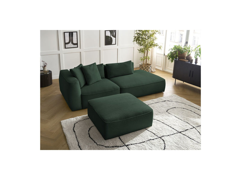 Canapé Droit Fixe 3 Places - Leopold - Velours Côtelé - Avec Pouf - Angle Gauche