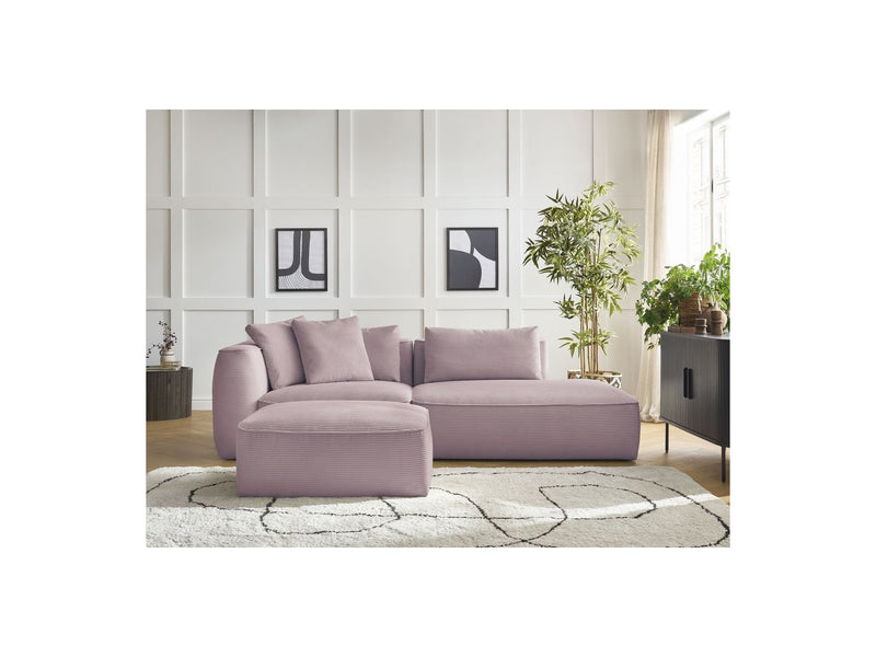 Canapé Droit Fixe 3 Places - Leopold - Velours Côtelé - Avec Pouf - Angle Gauche