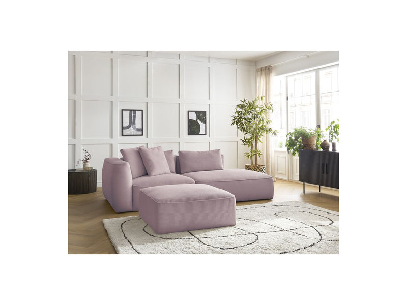 Canapé Droit Fixe 3 Places - Leopold - Velours Côtelé - Avec Pouf - Angle Droit