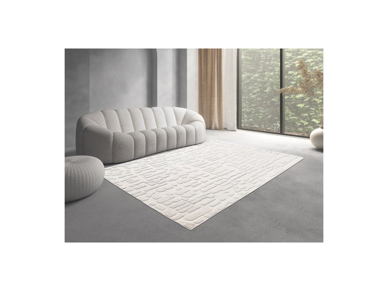 Tapis Poil Ras Aradia Motif Géometrique - Crème