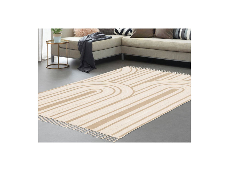 Tapis Poil Ras Irana Motif Géométrique - Beige