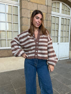 Véra Camel And Beige Striped Cardigan