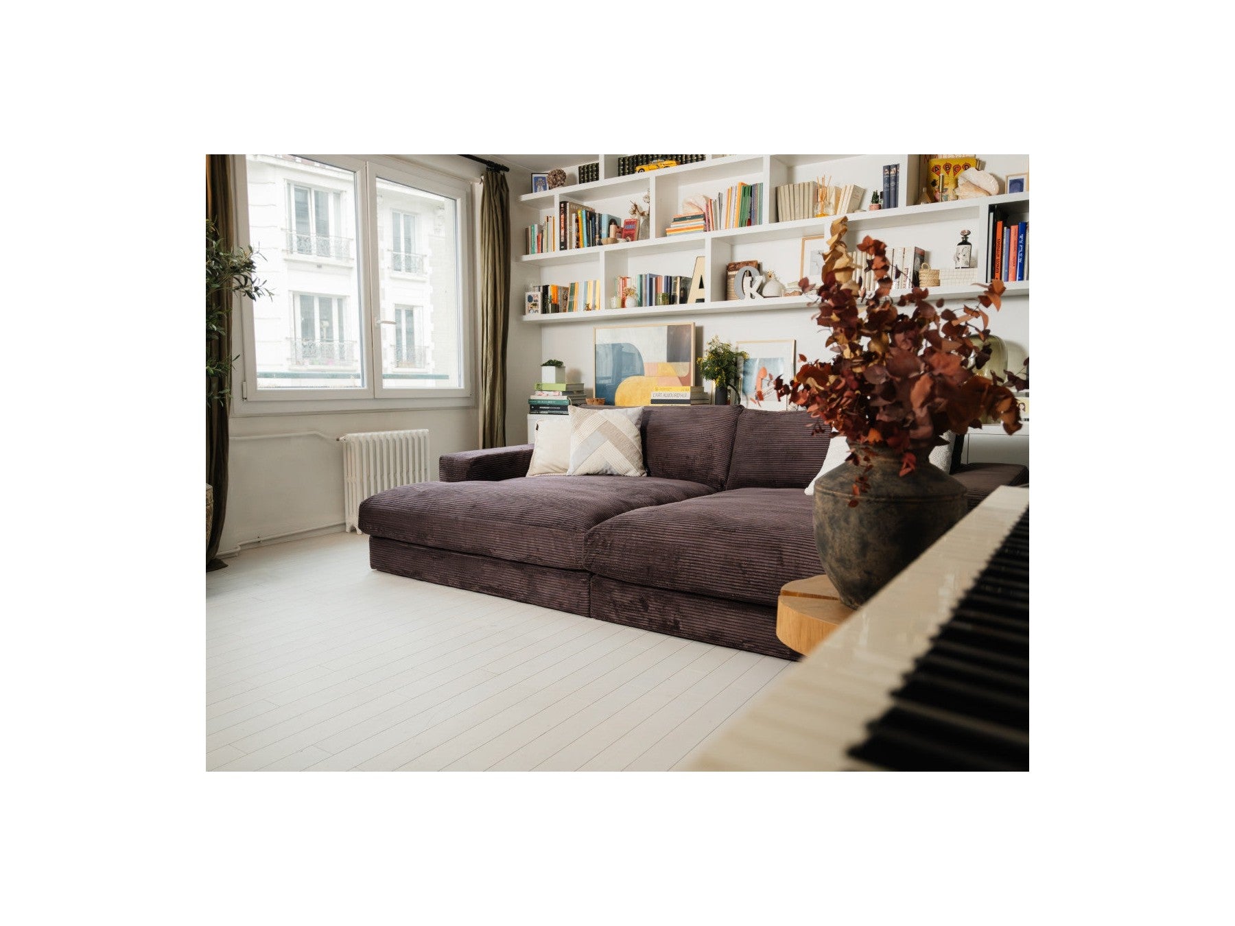 Fixed Straight 4-Seater Deep-Seat Sofa - Leonard - Corduroy