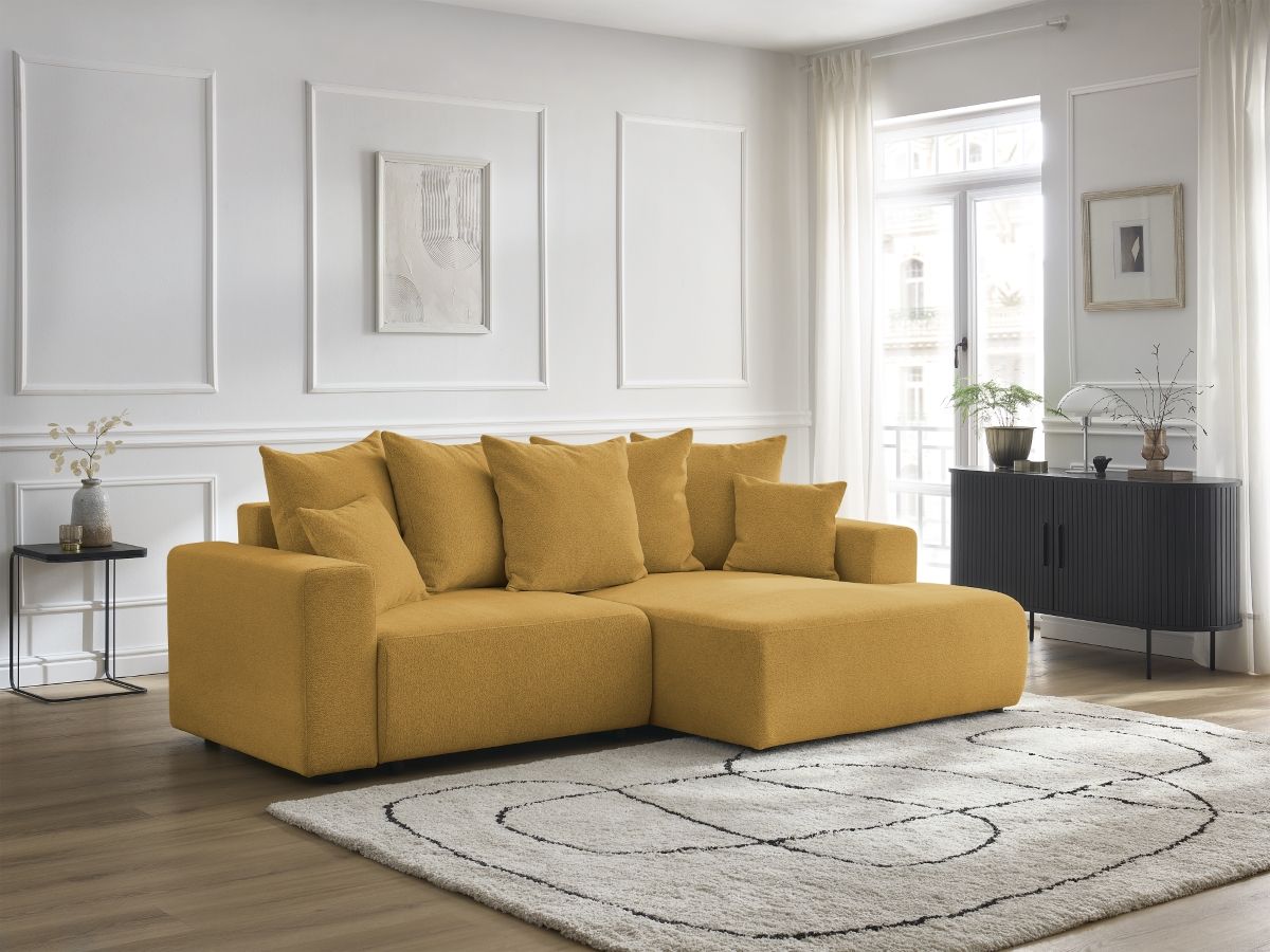 Atilla - Canapé D'Angle Convertible Coffre - Tissu Chiné - Angle Droit