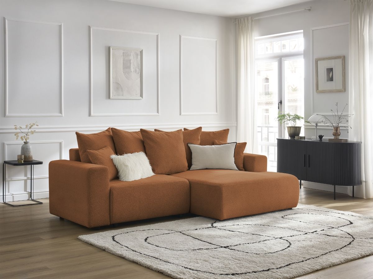Atilla - Canapé D'Angle Convertible Coffre - Tissu Chiné - Angle Droit