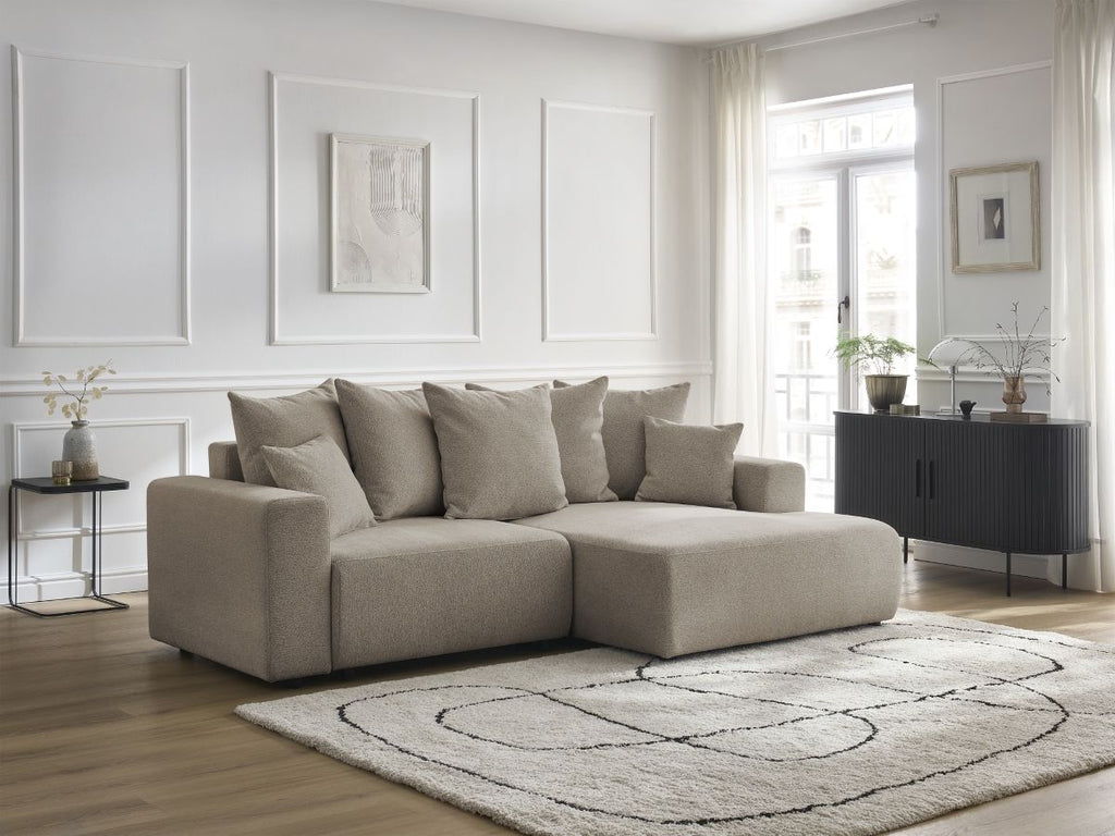 Atilla - Canapé D'Angle Convertible Coffre - Tissu Chiné - Angle Droit