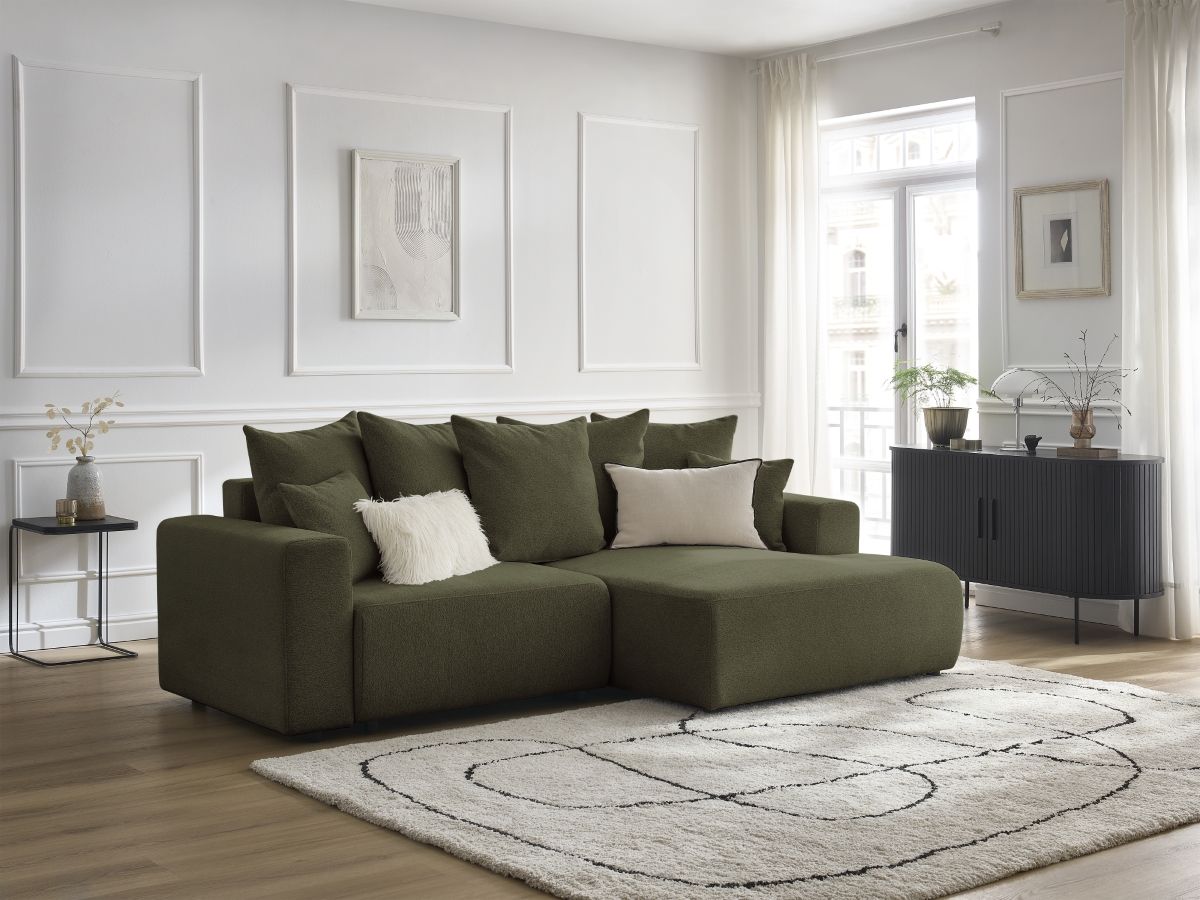 Atilla - Canapé D'Angle Convertible Coffre - Tissu Chiné - Angle Droit