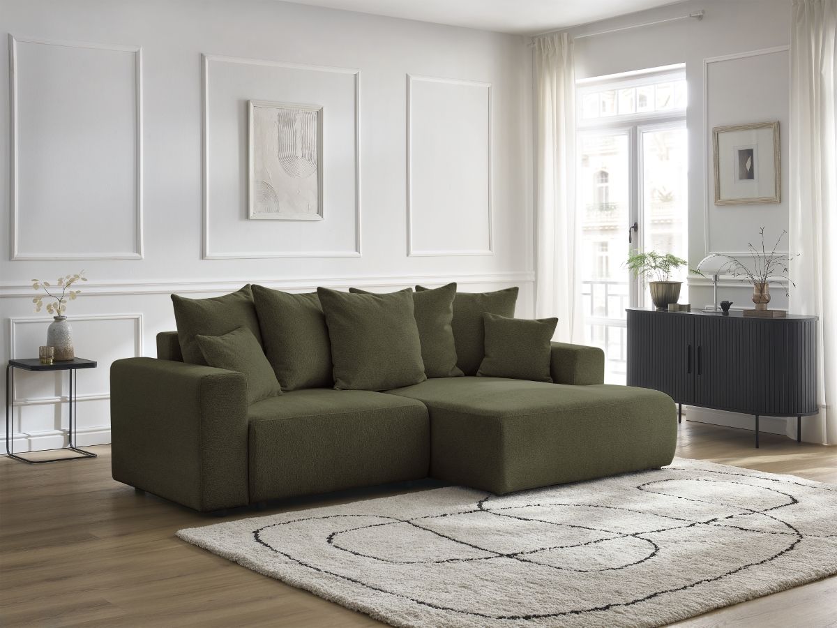 Atilla - Canapé D'Angle Convertible Coffre - Tissu Chiné - Angle Droit