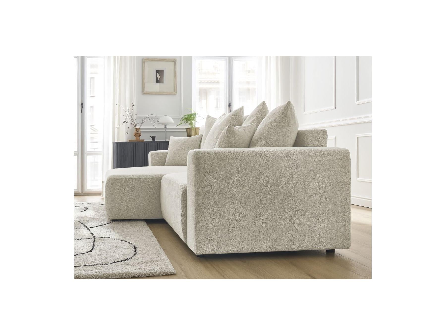 Atilla - Canapé D'Angle Convertible Coffre - Tissu Chiné - Angle Gauche