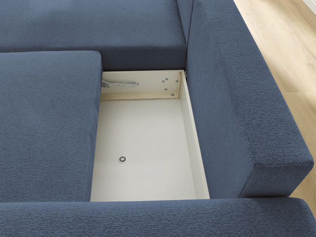 Atilla - Canapé D'Angle Convertible Coffre - Tissu Chiné - Angle Gauche