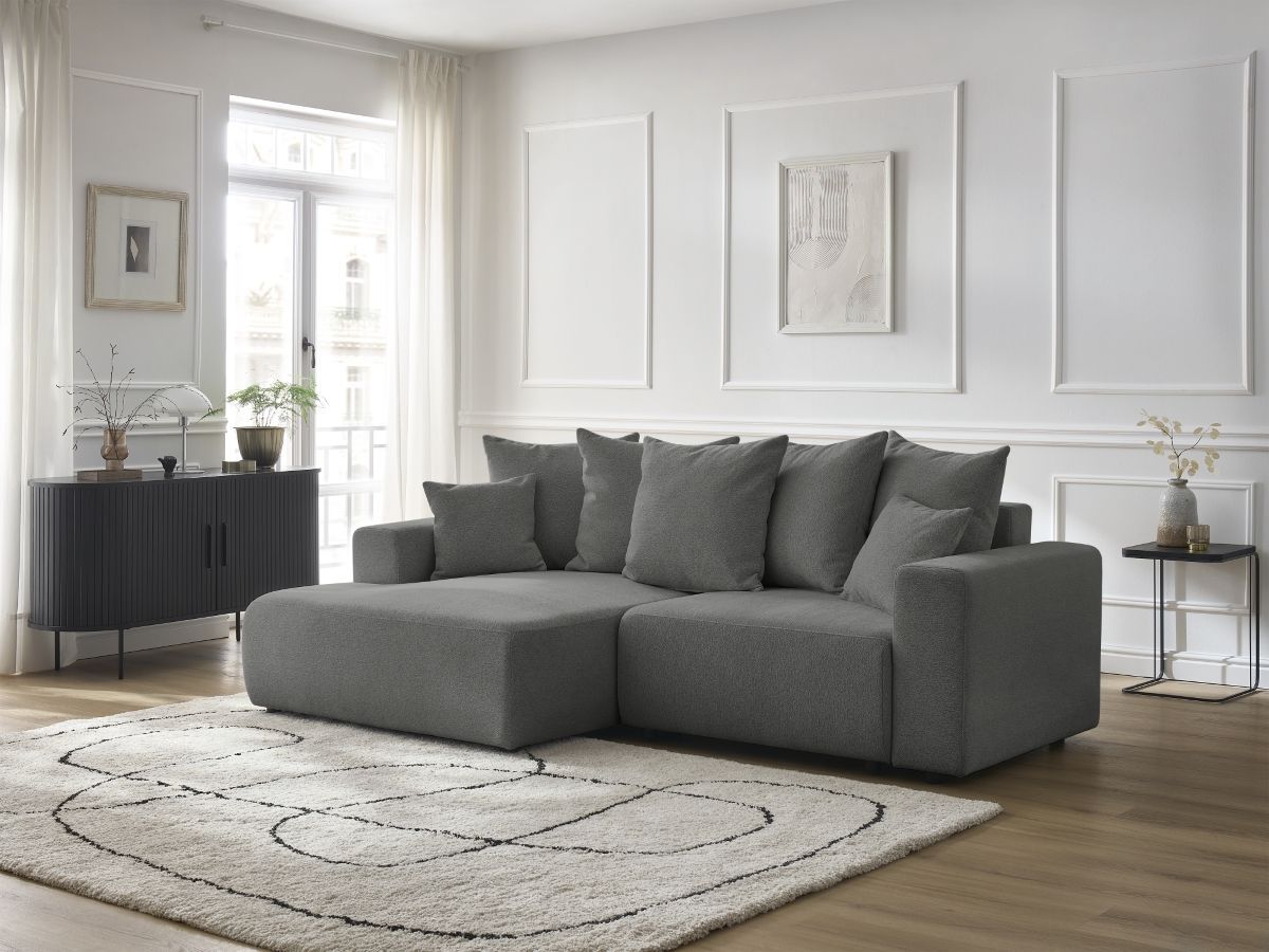 Atilla - Canapé D'Angle Convertible Coffre - Tissu Chiné - Angle Gauche