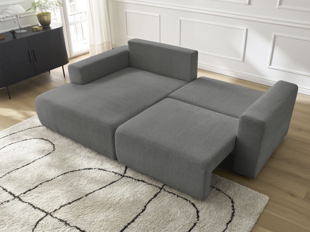 Atilla - Canapé D'Angle Convertible Coffre - Tissu Chiné - Angle Gauche