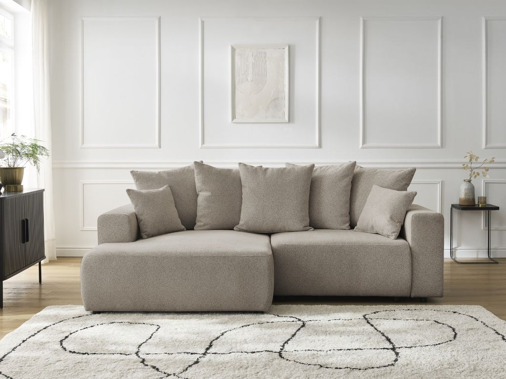 Atilla - Canapé D'Angle Convertible Coffre - Tissu Chiné - Angle Gauche
