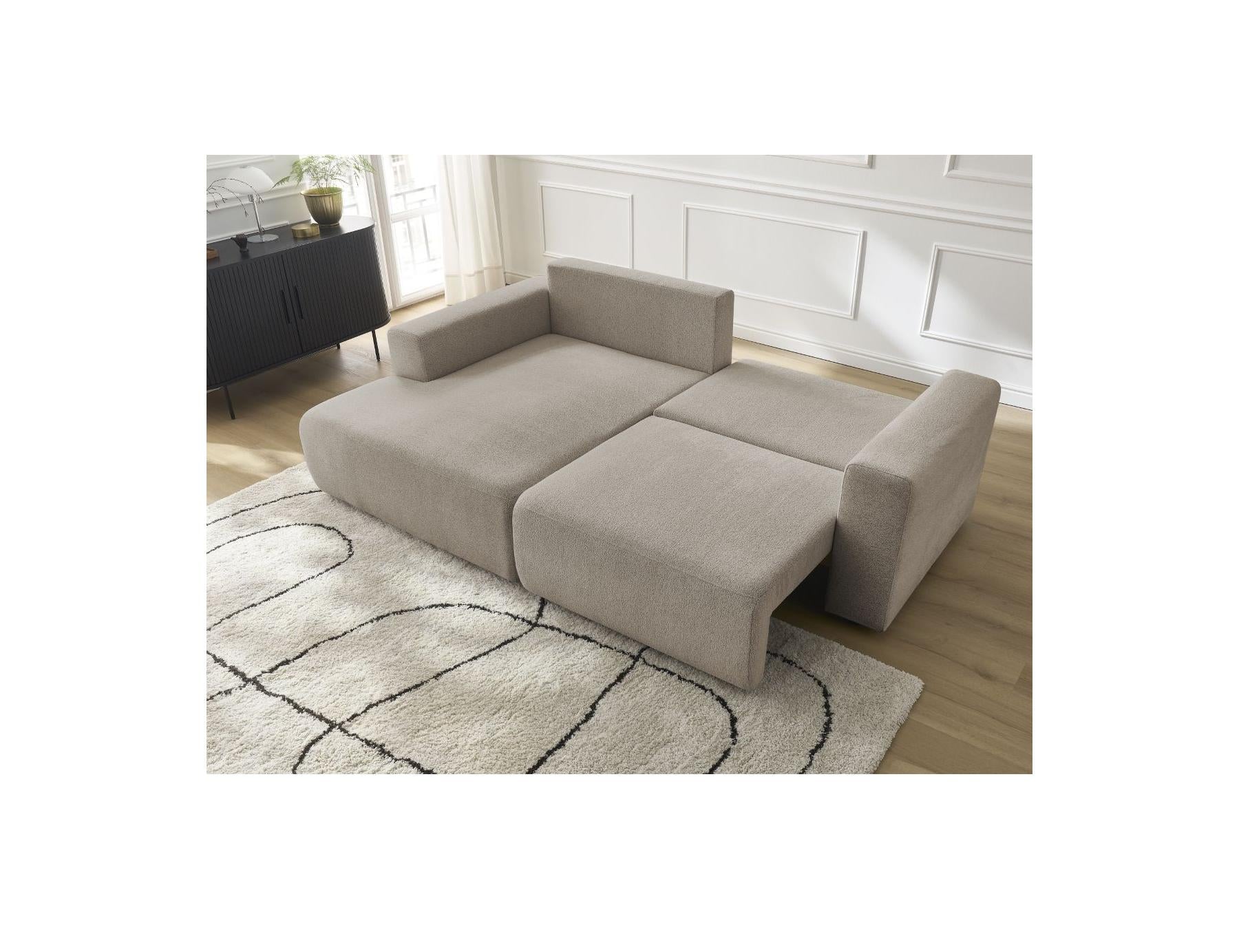 Atilla - Canapé D'Angle Convertible Coffre - Tissu Chiné - Angle Gauche