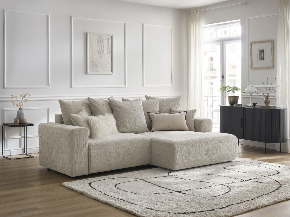 Atilla - Canapé D'Angle Convertible Coffre - Tissu Texturé - Angle Droit