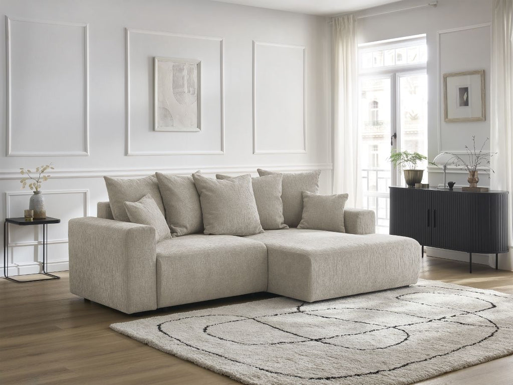 Atilla - Canapé D'Angle Convertible Coffre - Tissu Texturé - Angle Droit