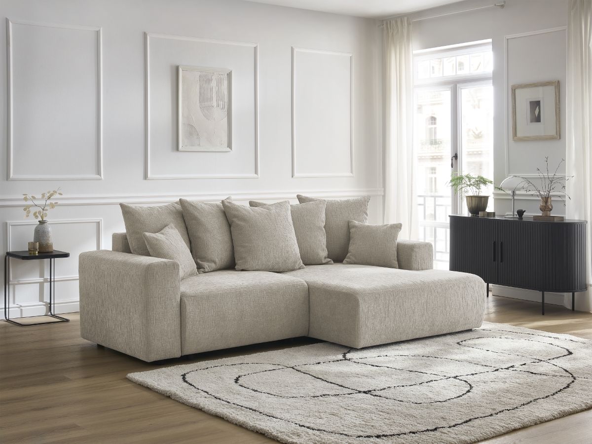 Atilla - Canapé D'Angle Convertible Coffre - Tissu Texturé - Angle Droit
