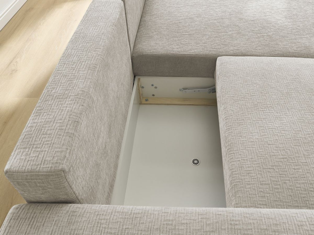 Atilla - Canapé D'Angle Convertible Coffre - Tissu Texturé - Angle Droit