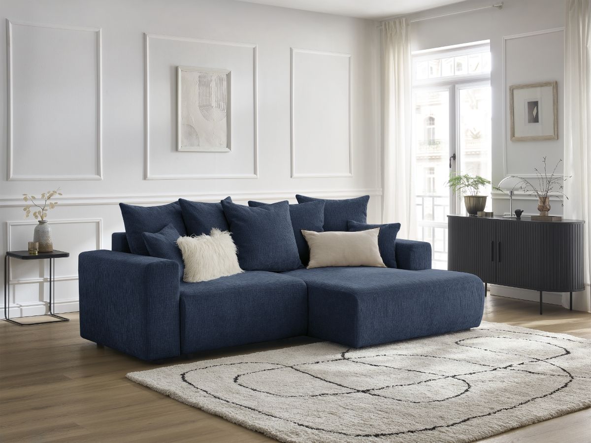 Atilla - Canapé D'Angle Convertible Coffre - Tissu Texturé - Angle Droit