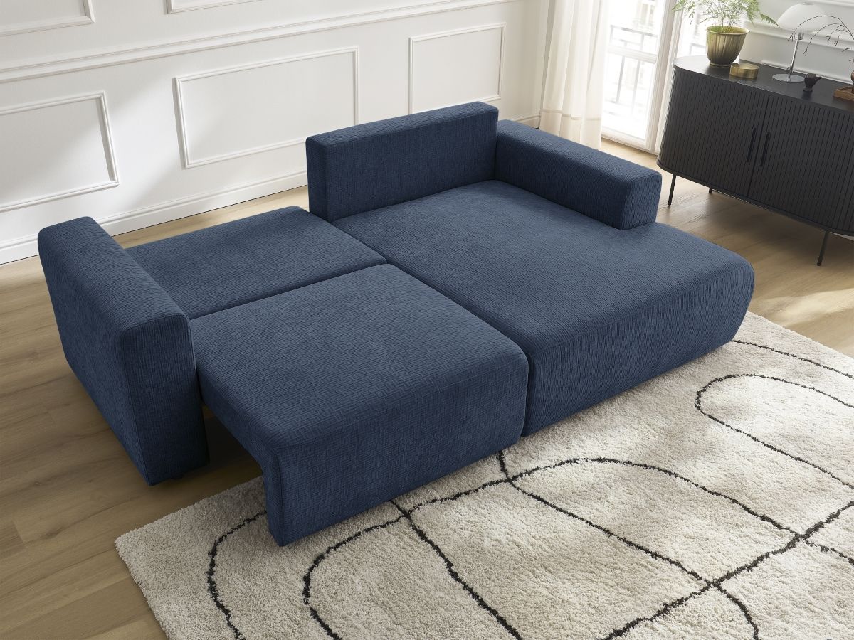 Atilla - Canapé D'Angle Convertible Coffre - Tissu Texturé - Angle Droit