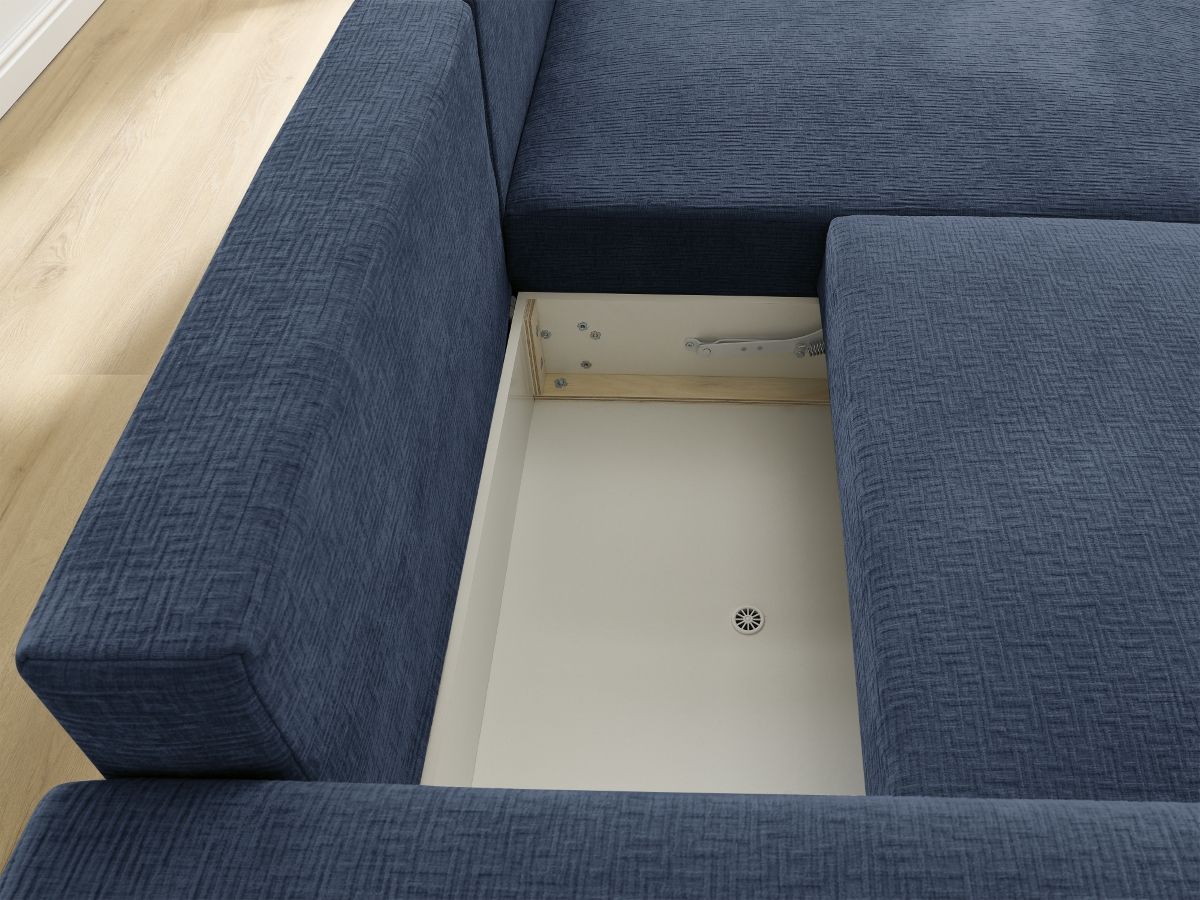Atilla - Canapé D'Angle Convertible Coffre - Tissu Texturé - Angle Droit