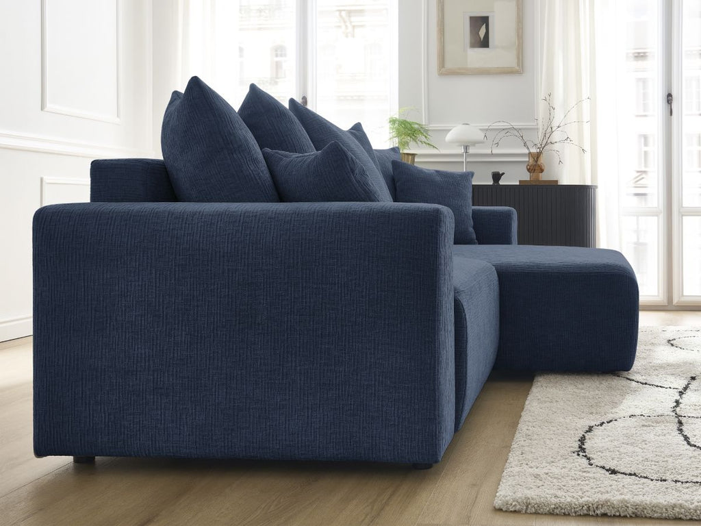 Atilla - Canapé D'Angle Convertible Coffre - Tissu Texturé - Angle Droit