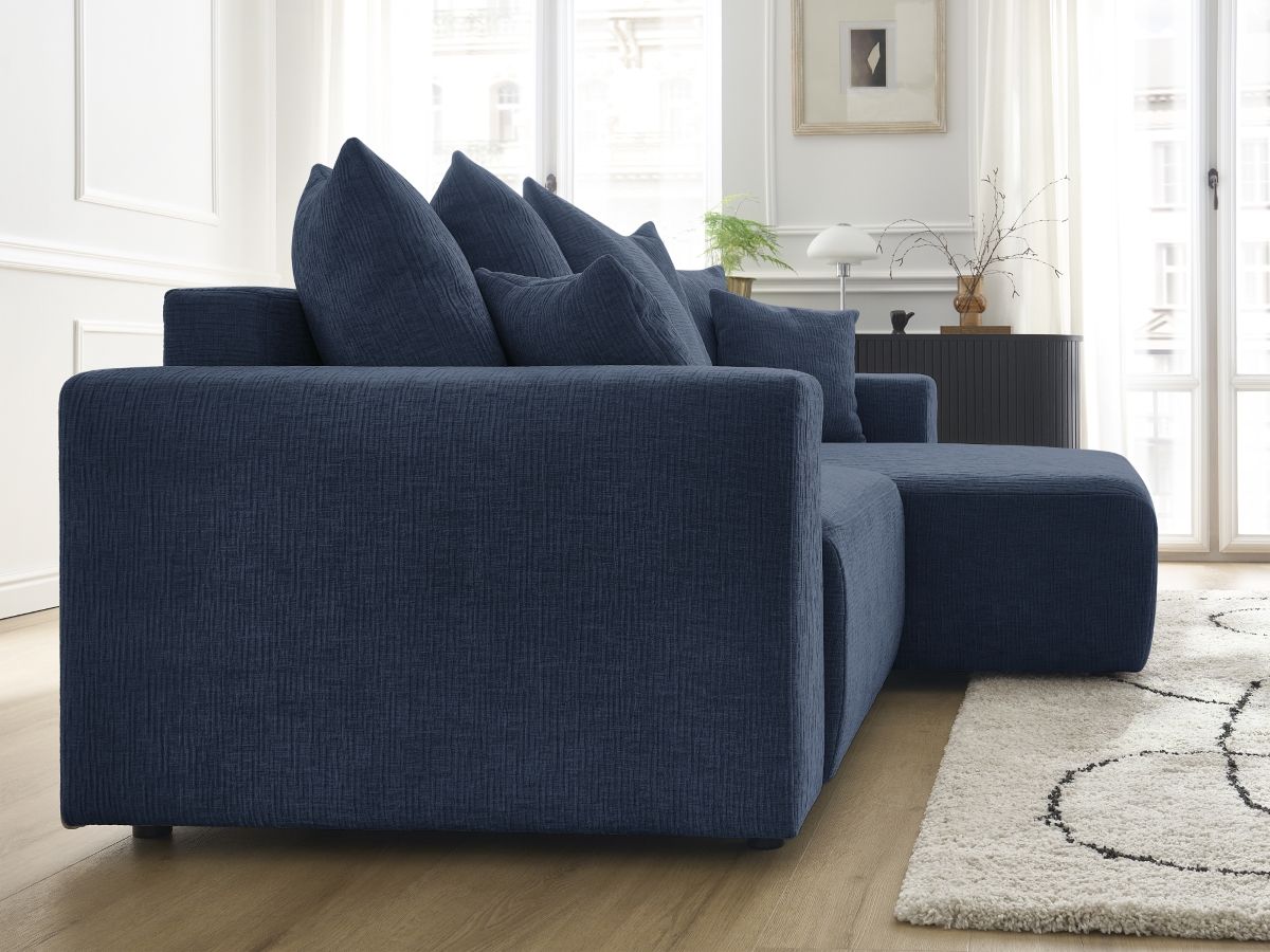 Atilla - Canapé D'Angle Convertible Coffre - Tissu Texturé - Angle Droit