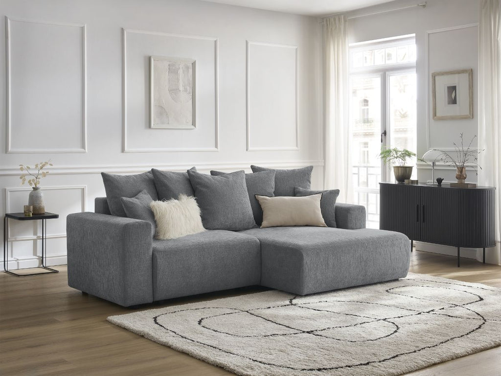 Atilla - Canapé D'Angle Convertible Coffre - Tissu Texturé - Angle Droit