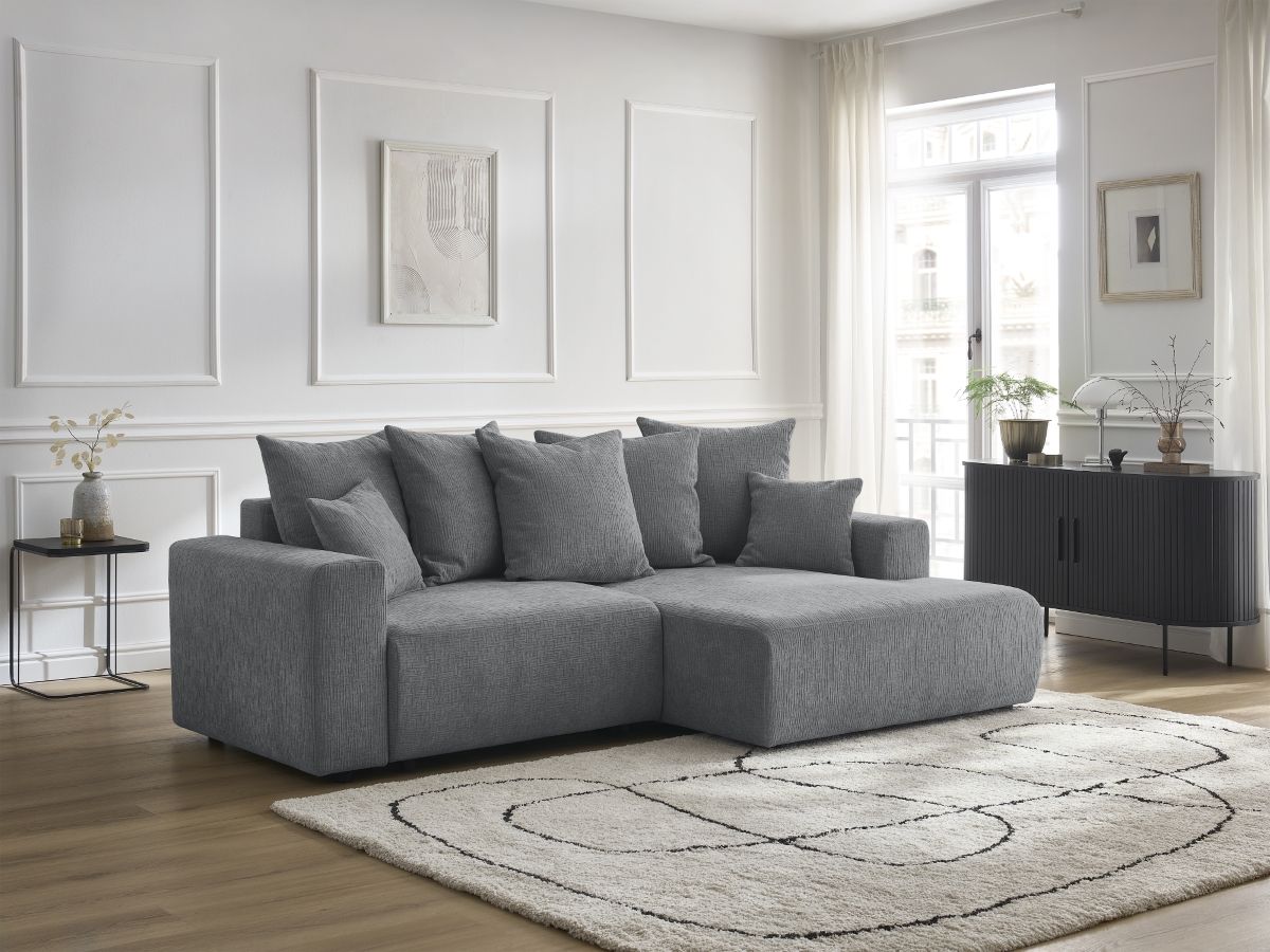 Atilla - Canapé D'Angle Convertible Coffre - Tissu Texturé - Angle Droit
