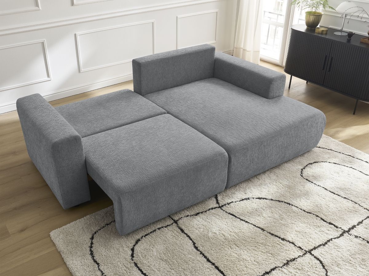 Atilla - Canapé D'Angle Convertible Coffre - Tissu Texturé - Angle Droit