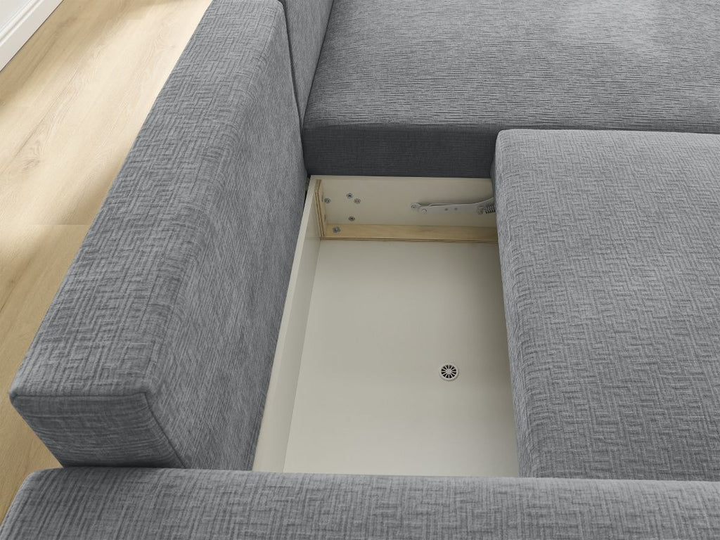 Atilla - Canapé D'Angle Convertible Coffre - Tissu Texturé - Angle Droit