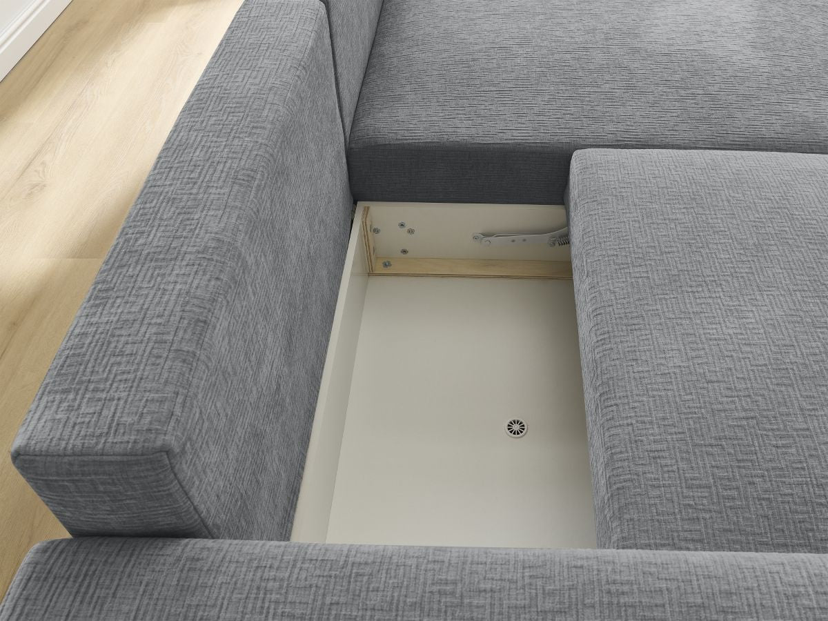 Atilla - Canapé D'Angle Convertible Coffre - Tissu Texturé - Angle Droit