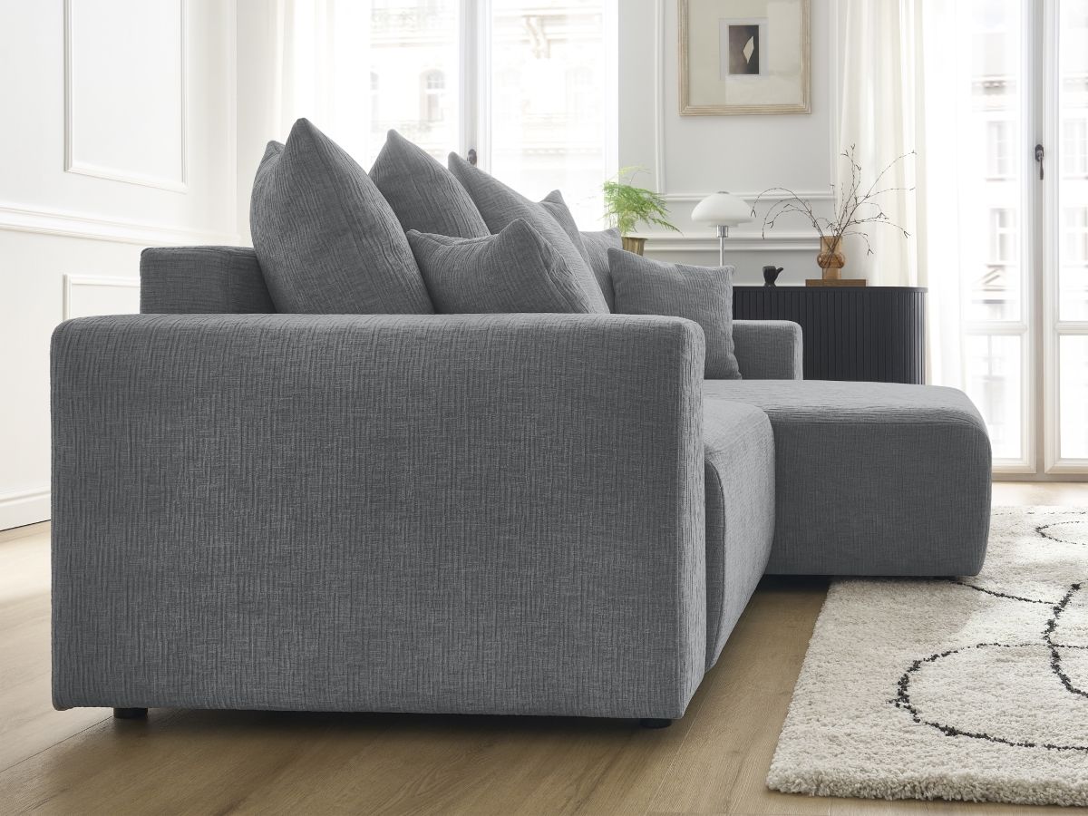 Atilla - Canapé D'Angle Convertible Coffre - Tissu Texturé - Angle Droit
