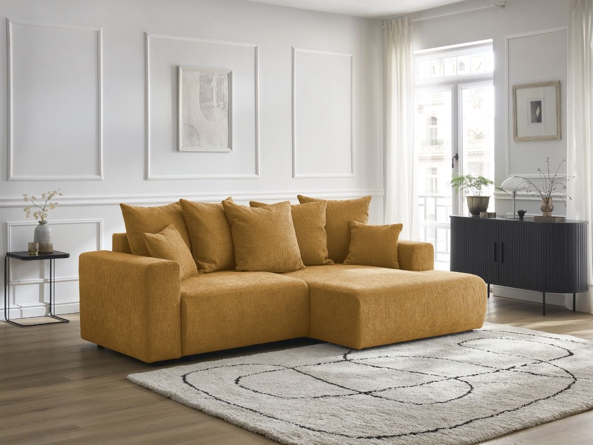 Atilla - Canapé D'Angle Convertible Coffre - Tissu Texturé - Angle Droit