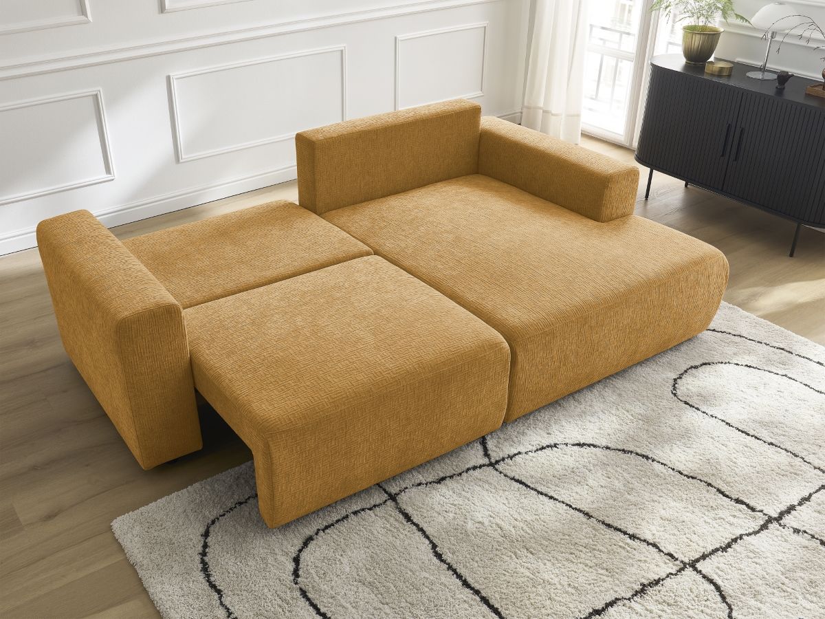 Atilla - Canapé D'Angle Convertible Coffre - Tissu Texturé - Angle Droit