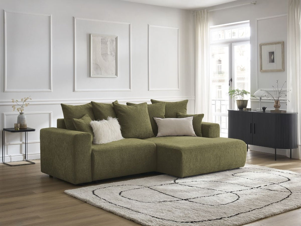 Atilla - Canapé D'Angle Convertible Coffre - Tissu Texturé - Angle Droit