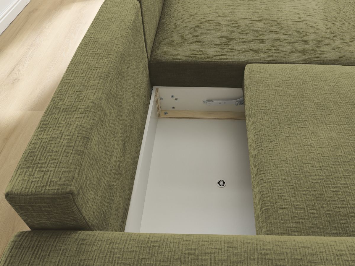 Atilla - Canapé D'Angle Convertible Coffre - Tissu Texturé - Angle Droit